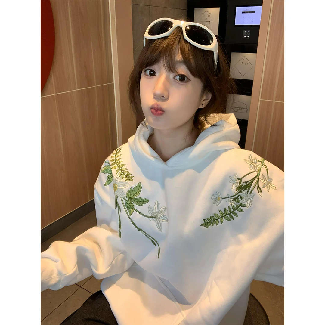 重磅连帽卫衣女2024秋冬季加绒加厚设计感美式宽松高街潮牌外套