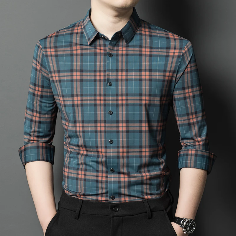 【专柜畅销款】简约舒适百搭翻领长袖衬衫2024秋季新款洋气男士上衣