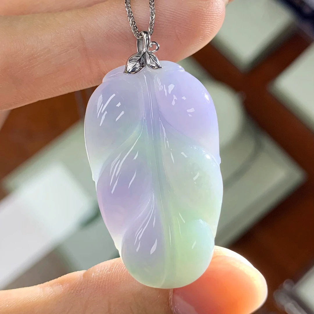 BAQIZHUBAO/八七珠宝・多样性 A货翡翠一件金镶紫罗兰叶子吊坠