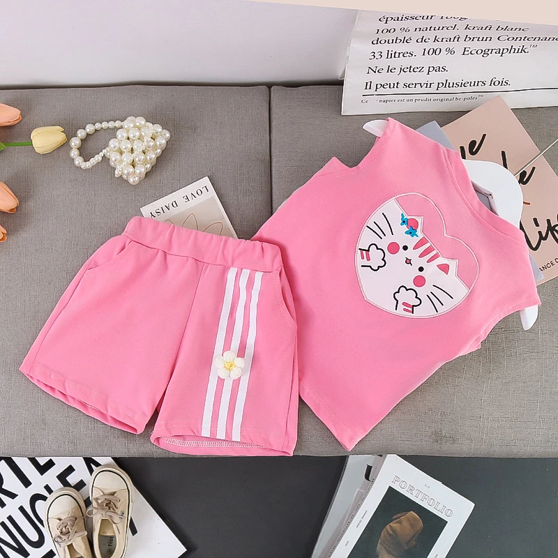 女童夏装套装2024新款洋气时髦儿童短袖两件套宝宝衣服夏季小童装