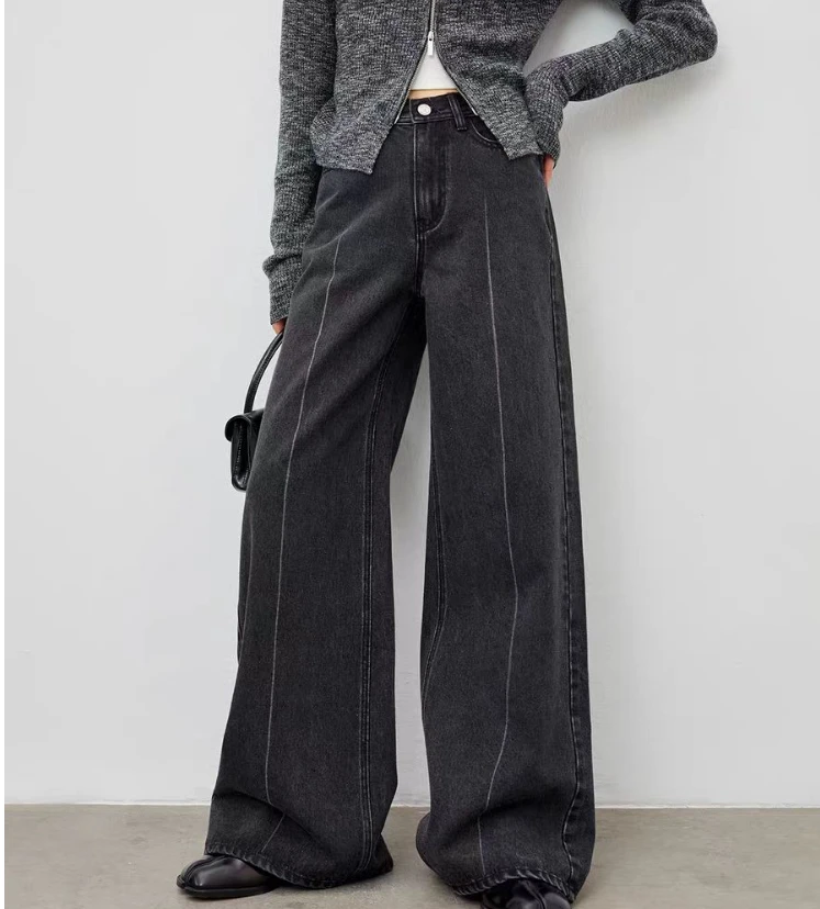 8616#冬季新款加厚牛仔直筒裤