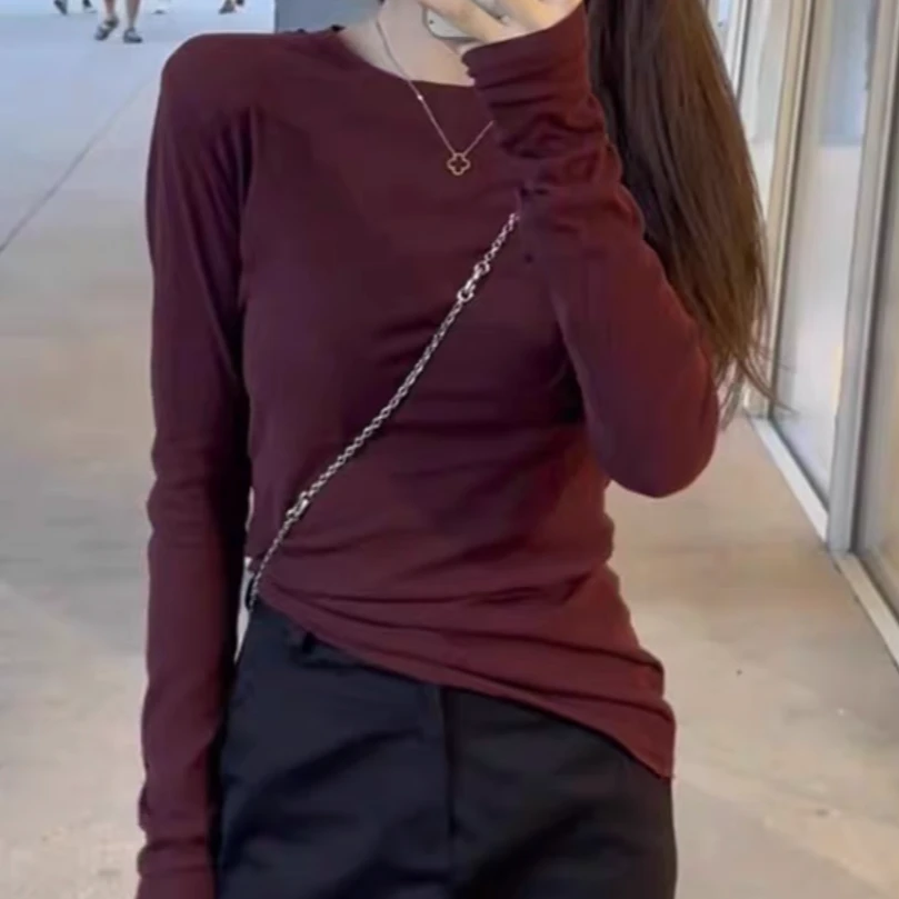 6111#秋季新款修身内搭T恤女长袖显瘦打底衫上衣