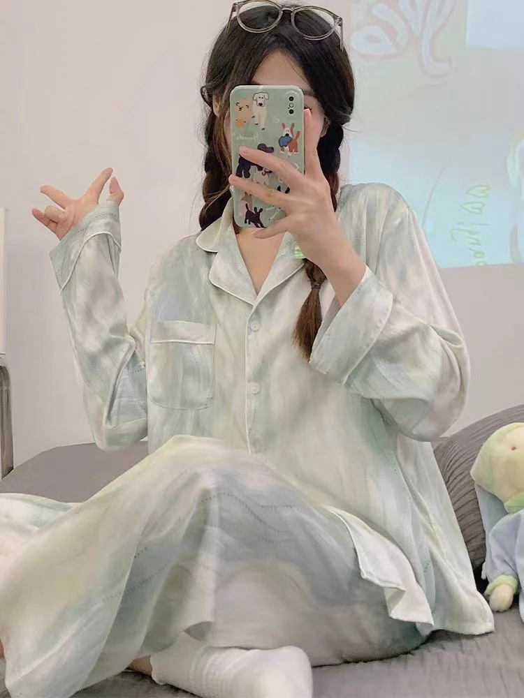 流光 小众设计春夏款睡衣女士长袖时尚高级感可外穿ins家居服套装