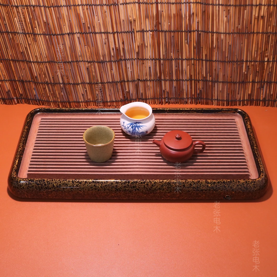 非遗高端手工黑金犀皮【大漆电木茶盘】现代中式排水式高端茶盘家用