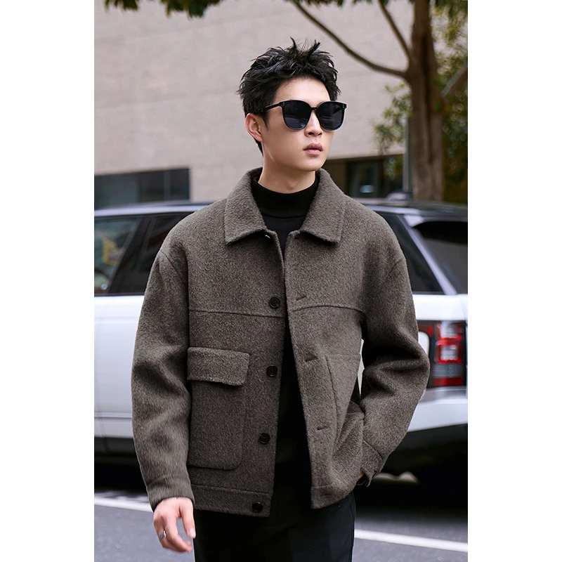 100纯羊毛双面呢夹克男士高端秋冬短款通勤美拉德呢子外套4S3355