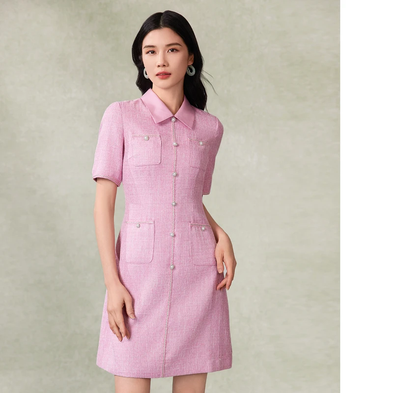 【名媛小香风连衣裙】粉蓝衣橱2024春装精致花纱衬衫裙5A1L901