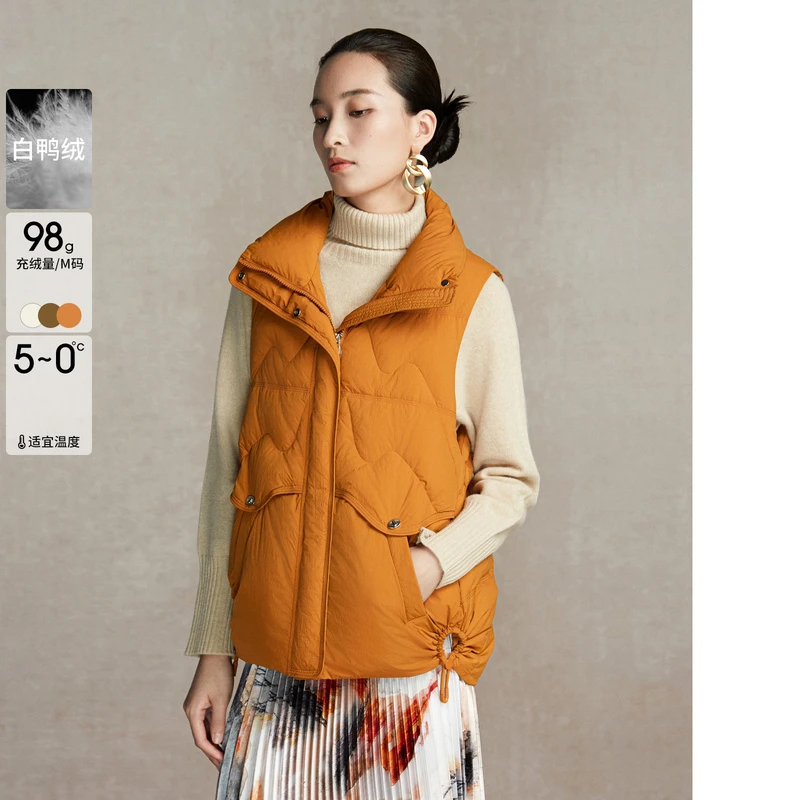 BBLLUUEE粉蓝衣橱时尚通勤气质羽绒马甲女2024冬装白鸭绒立领外套