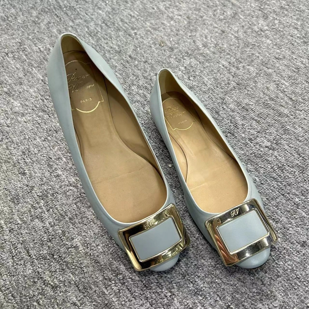Roger Vivier/罗杰·维威耶仔仔女鞋折扣 蓝色方扣平底单鞋36 1304