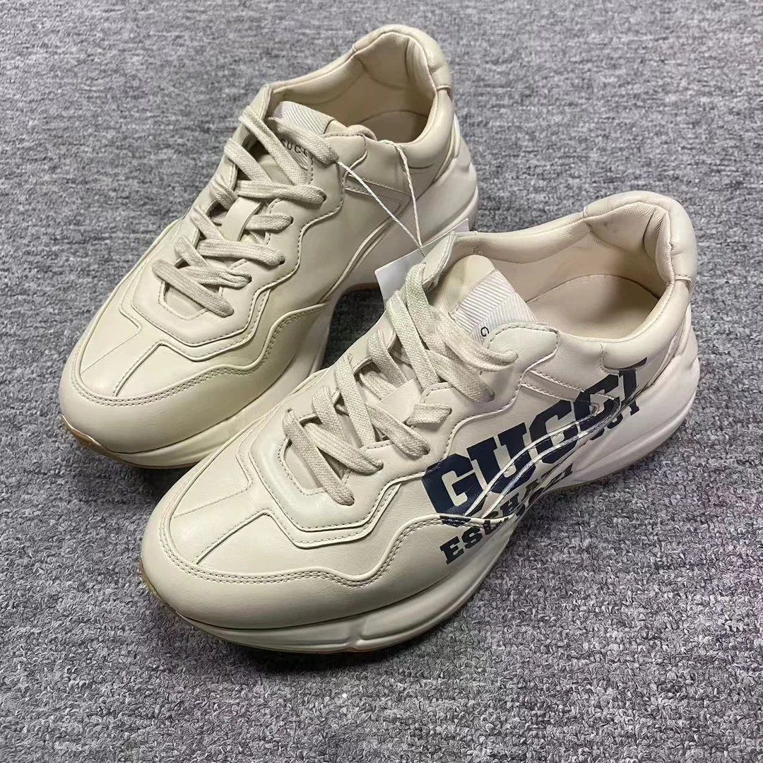 GUCCI/古驰37码/仔仔女鞋折扣 白色侧边logo复古厚底老爹鞋 1053