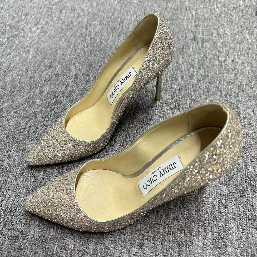 JIMMY CHOO/吉米周仔仔女鞋折扣 粉色亮片尖头高跟鞋 36码 117