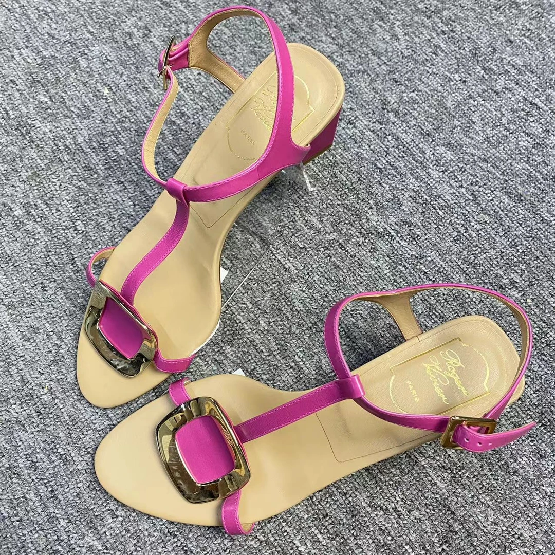 99新 Roger Vivier/罗杰·维威耶 仔仔/粉色方扣板鞋38.5码  191
