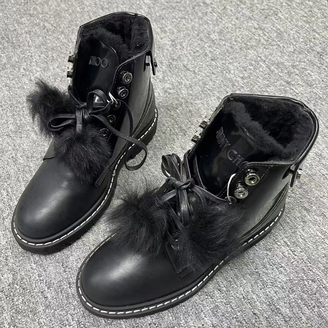 JIMMY CHOO/吉米周38码/仔仔女鞋折扣 黑色圆头可加热短靴  1663