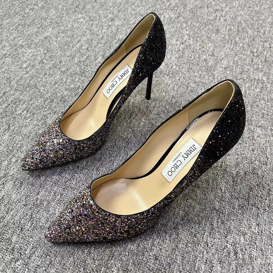 JIMMY CHOO/吉米周仔仔女鞋折扣 黑灰色尖头亮片高跟鞋39.5码1364