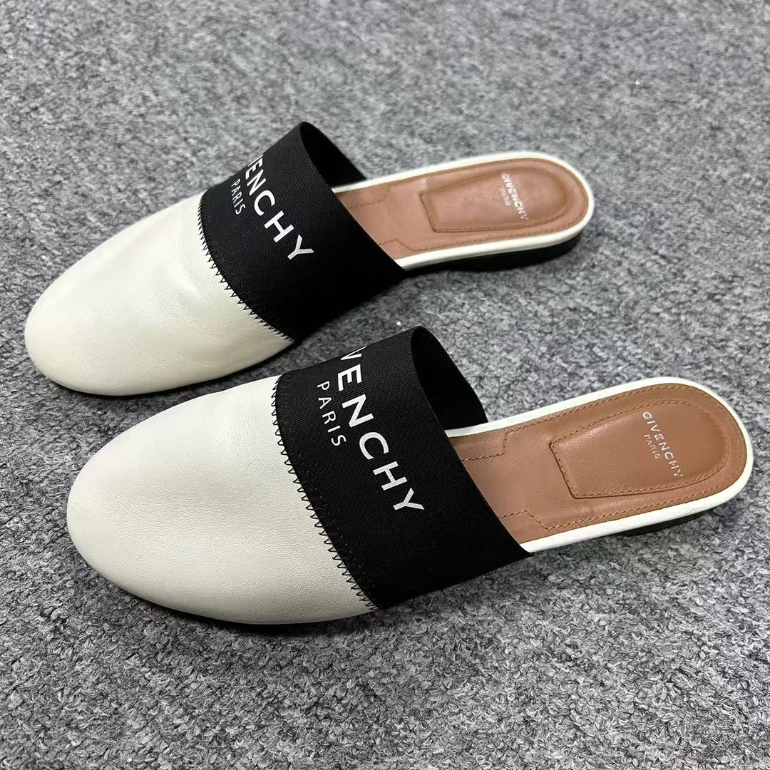 Givenchy/纪梵希36码/仔仔女鞋折扣 黑白休闲平底包头穆勒拖 1601
