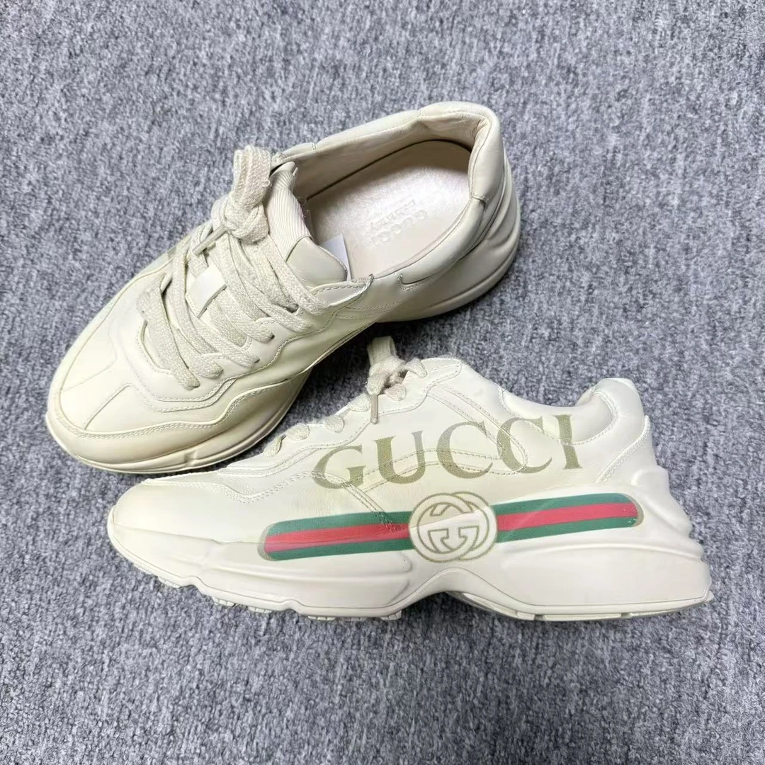 GUCCI/古驰37码/仔仔女鞋折扣 米白色腰带印花休闲老爹鞋 xxs434