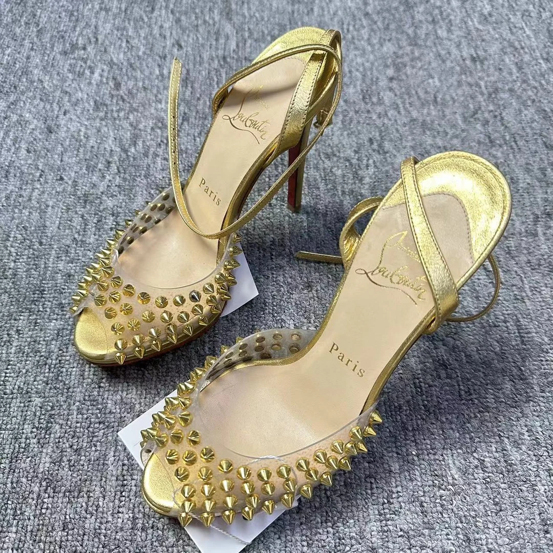 Christian Louboutin/路铂廷仔仔女鞋折扣金色铆钉高跟鞋35码1209