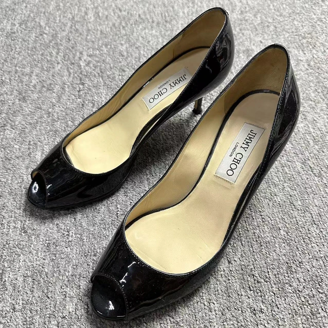 95新 JIMMY CHOO/吉米周 仔仔/黑色鱼嘴时尚高跟鞋 37码 1536