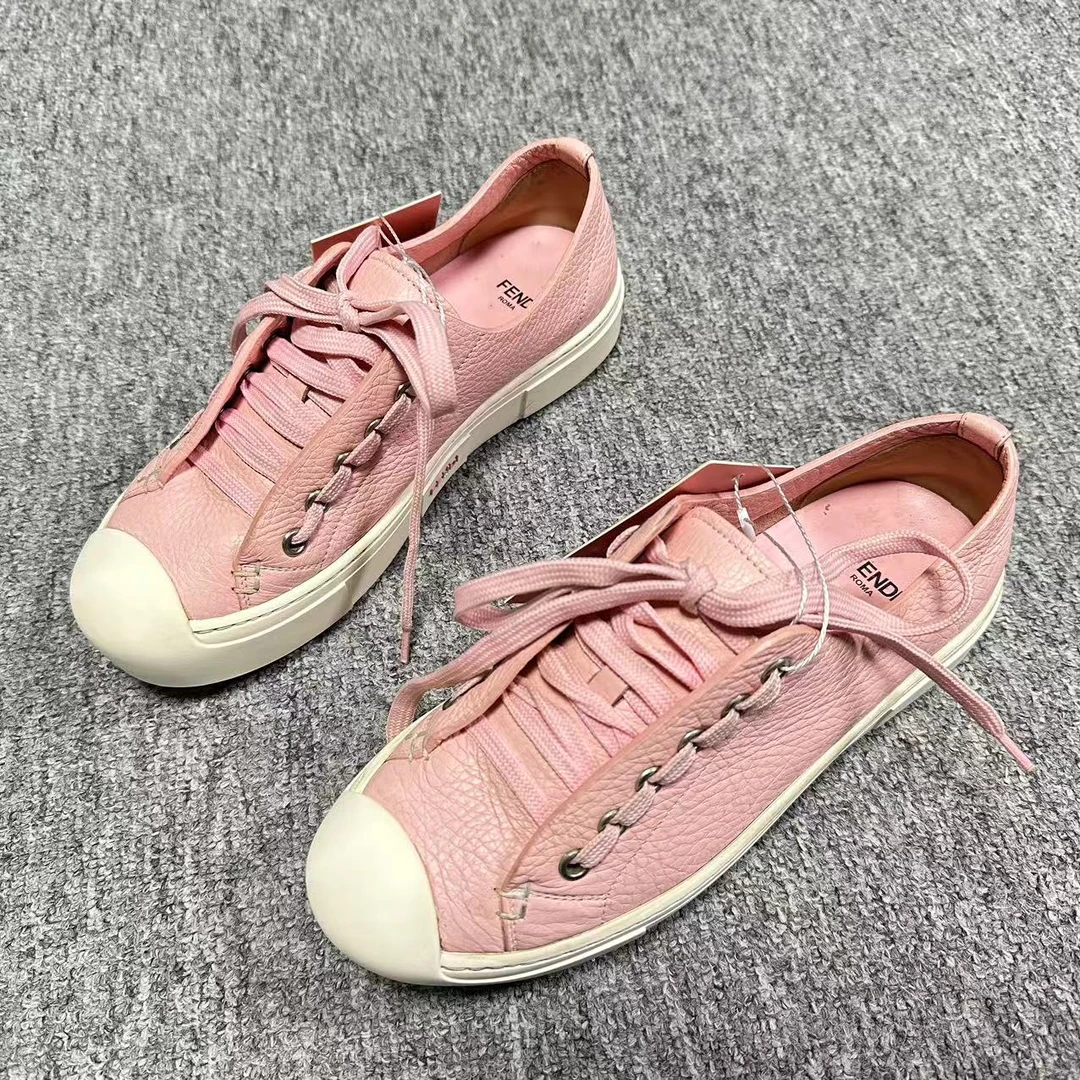 FENDI/芬迪35.5码/仔仔女鞋折扣 橡皮粉休闲系带圆头平底板鞋1683