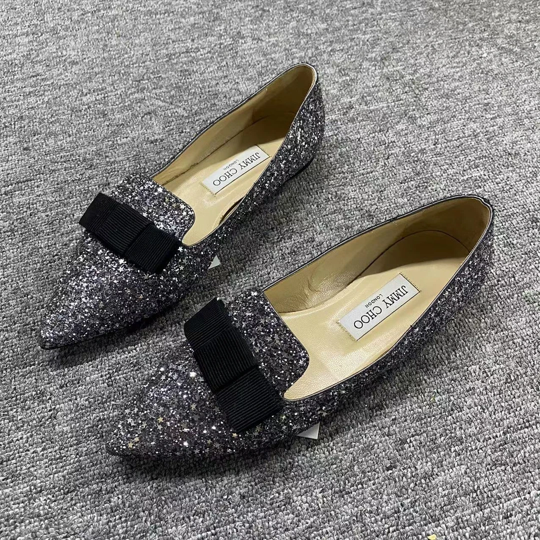 JIMMY CHOO/吉米周仔仔女鞋折扣 黑灰色亮片平底单鞋 37.5码 153