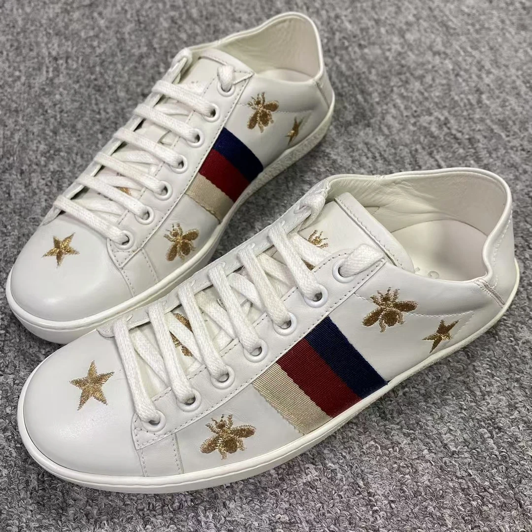 95新 GUCCI/古驰 35码/仔仔女鞋/金星蜜蜂刺绣款女小白鞋 xxs802