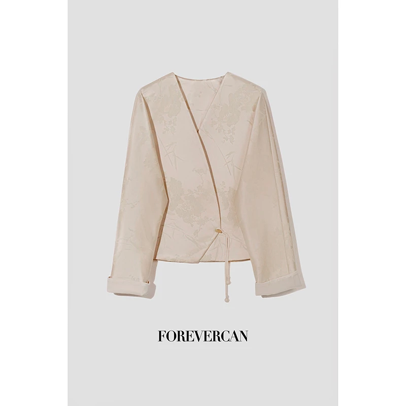 FOREVERCAN“沉鱼落雁”新中式国风提花斜襟手工盘扣外套SC21034
