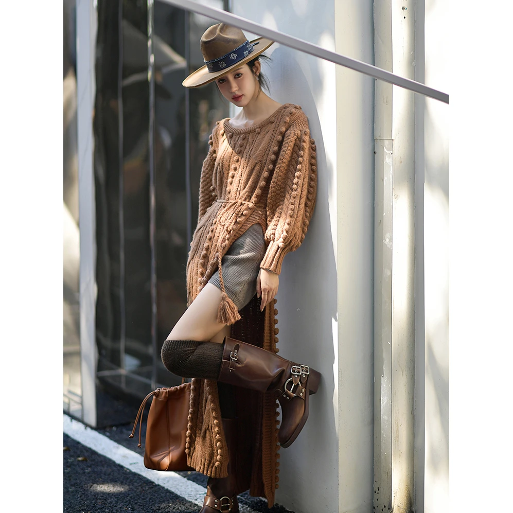 FOREVERCAN【香草摩卡】重磅手绞花编织摩卡加厚针织裙CANMY3329