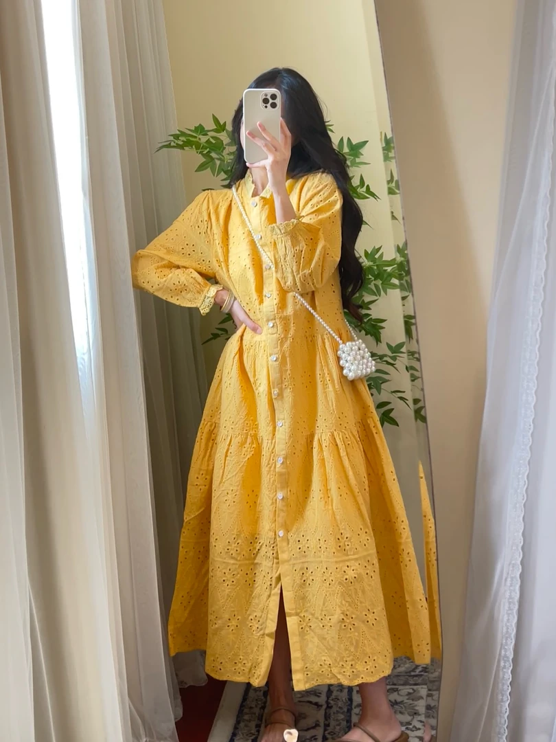 【ROUROU】镜花遥｜温柔风减龄重工镂空提花刺绣大裙摆连衣裙Ro-2442