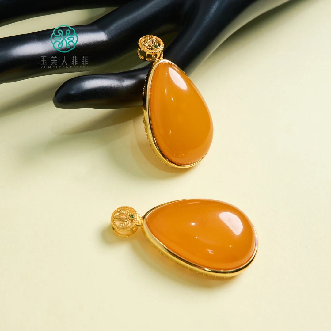 菲菲珠宝好*S925蜜蜡水滴吊坠约40*22mm-多样性发一