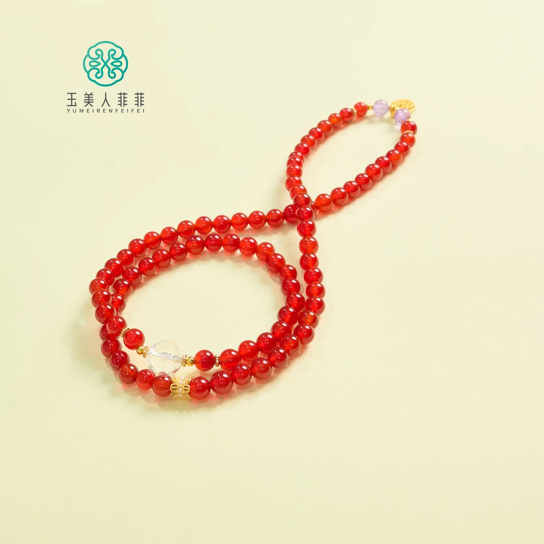 菲菲珠宝好*红玛瑙圆珠三圈手串约6mm-多样性发一