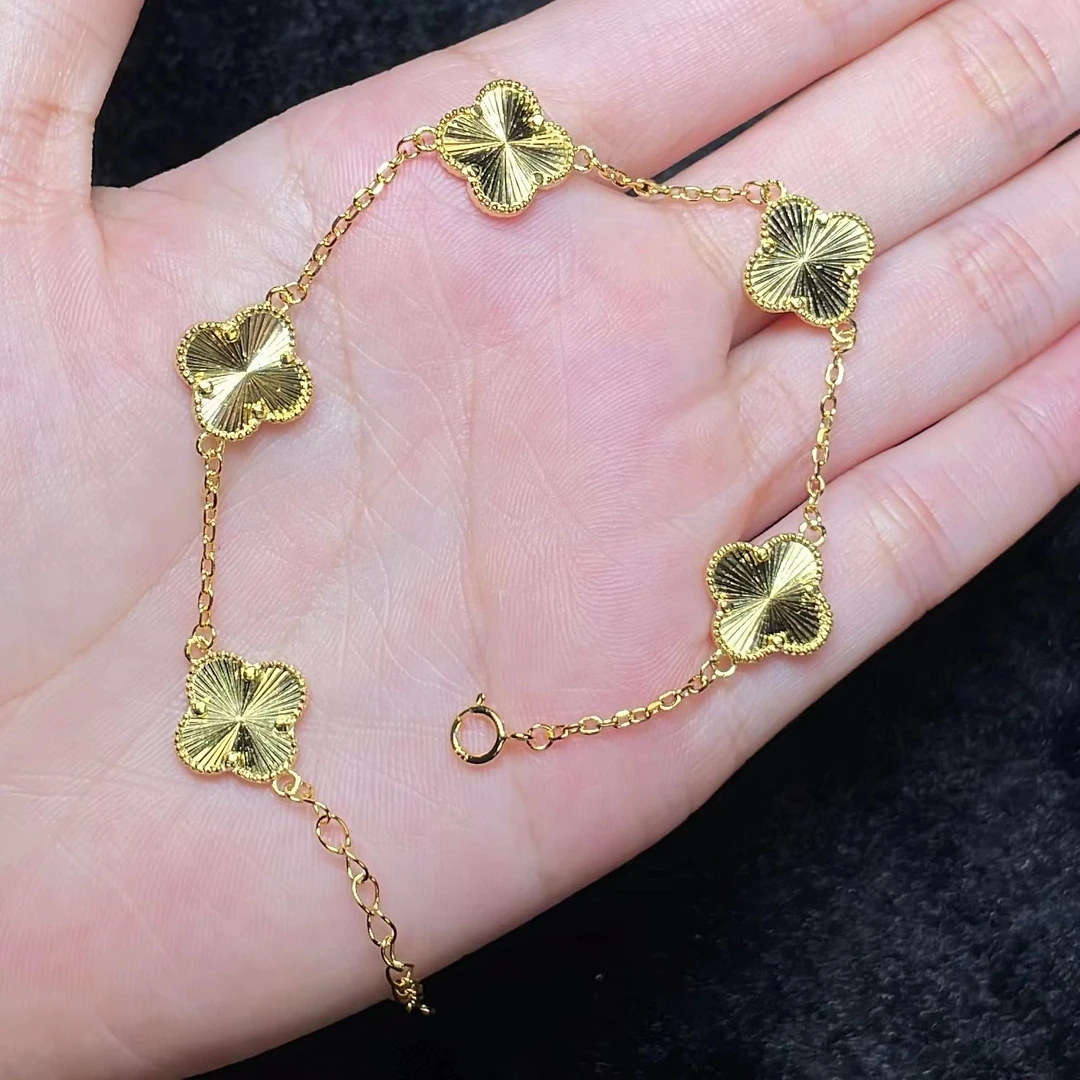 链子925银 小爽推荐*S925手链-五个面镭射四叶草手链