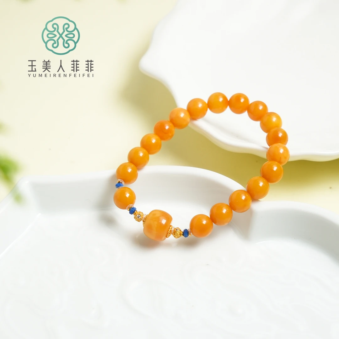 菲菲珠宝好*S925蜜蜡单圈圆珠手串约8mm+