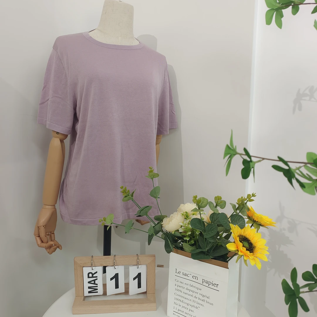 100纯桑蚕丝精纺夏日凉感针织百搭短袖