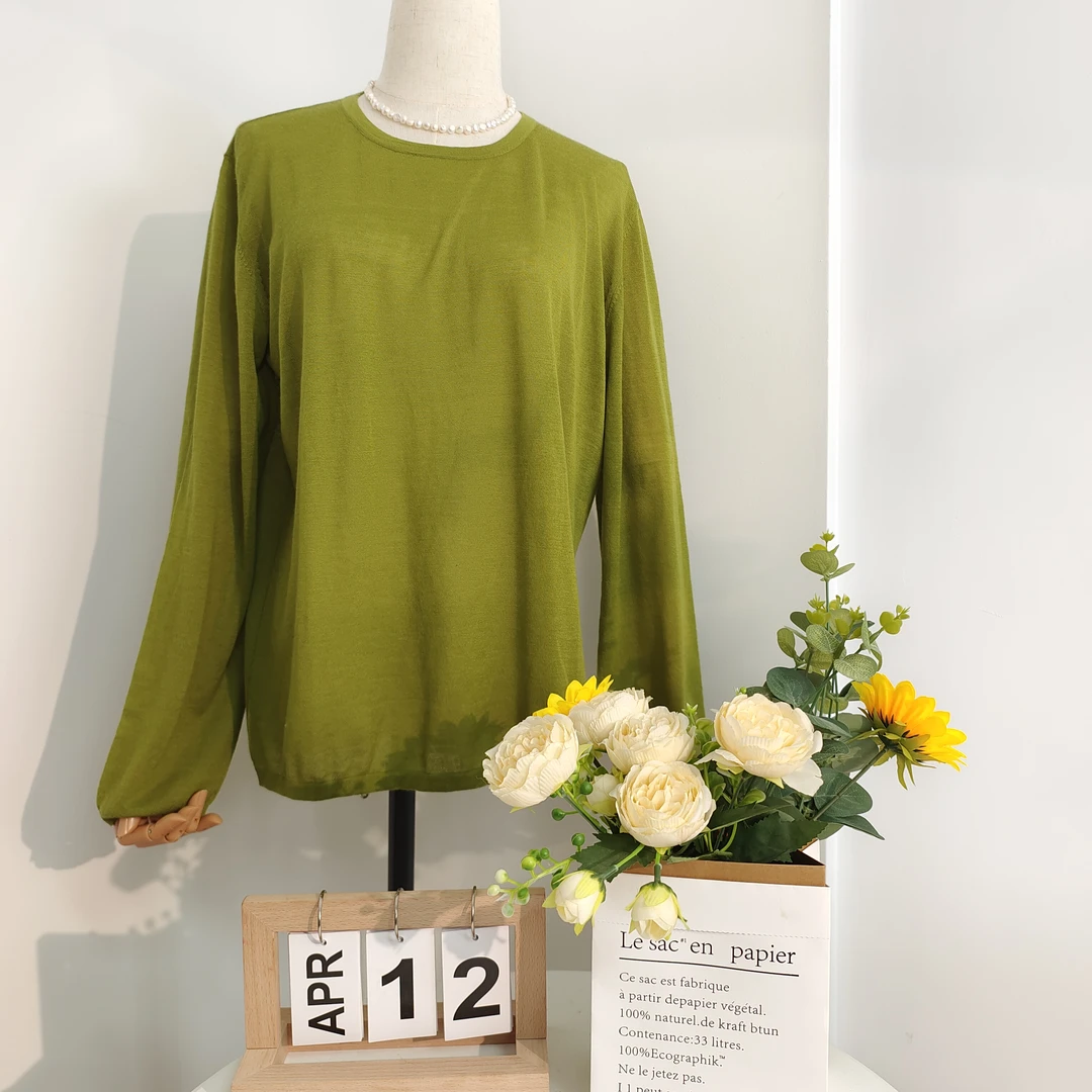 80支“高捻”精纺纯山羊绒春夏圆领空调长袖打底衫