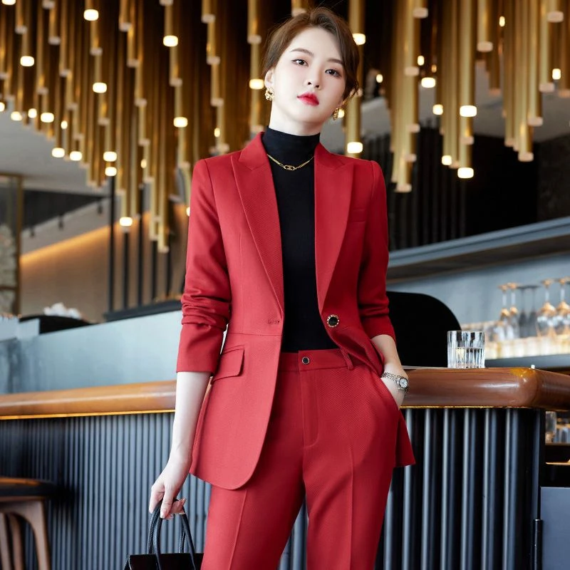 红色西装外套女时尚2024新款春秋气质正装西服休闲修身职业工作服