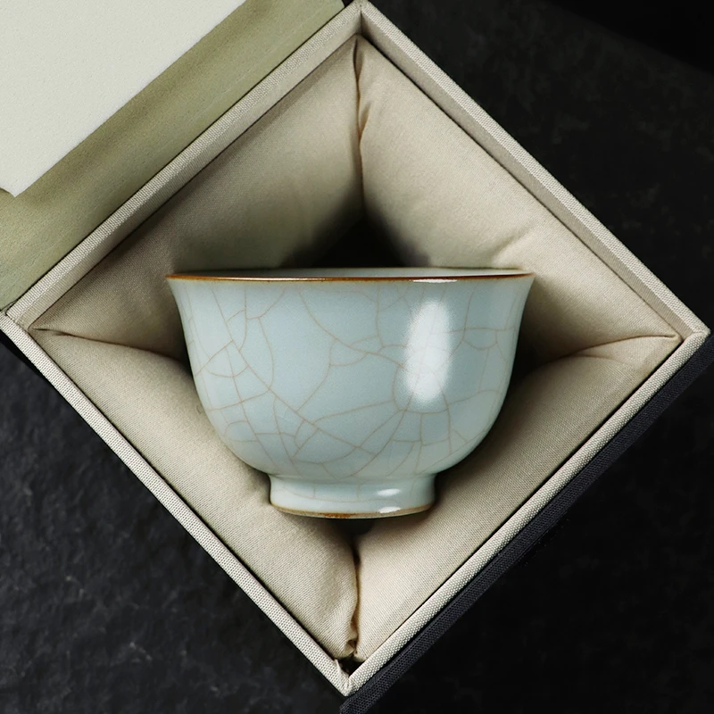 清沐堂主 茶养开片天青汝窑压手杯 冰裂纹陶瓷茶具茶杯普洱主人杯