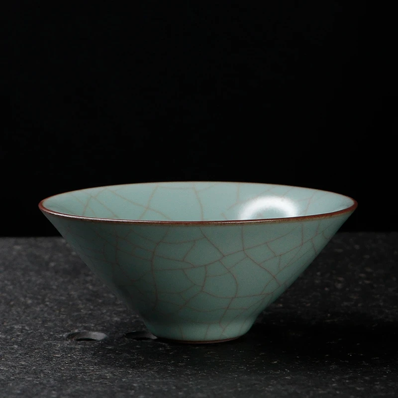 厚湖茶养开片天青汝窑斗笠杯 家用陶瓷茶具 大号功夫茶普洱品茗杯