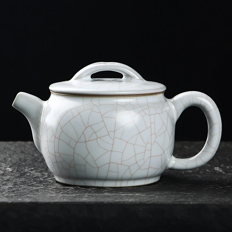 清沐堂主 茶养开片月白汝窑汉瓦壶 冰裂纹复古茶具中式大号泡茶壶