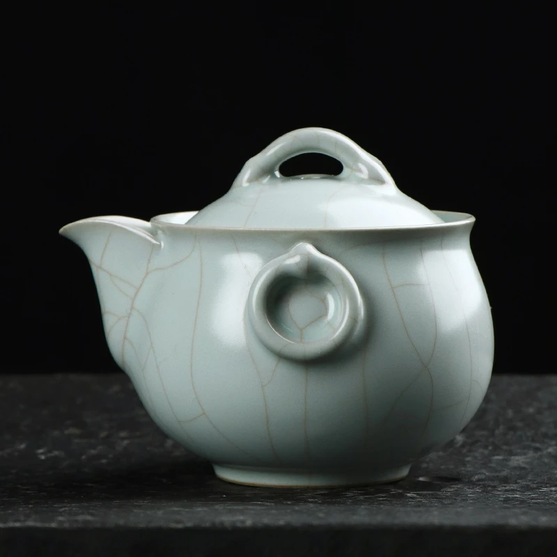 清沐堂主茶养开片天青汝窑手抓壶 大号家用陶瓷不烫手日式泡茶壶