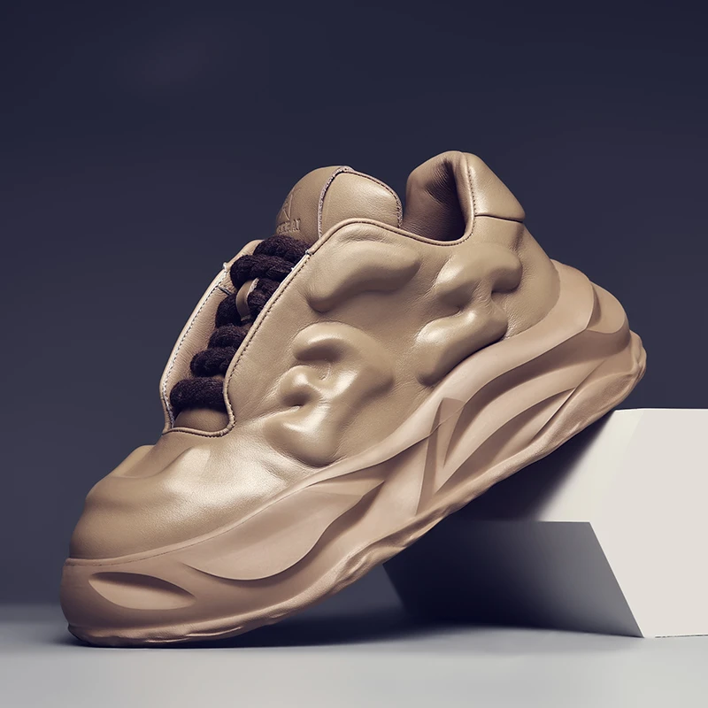 摩蓓男鞋春夏款潮鞋真皮老爹鞋厚底设计感板鞋百搭休闲运动鞋