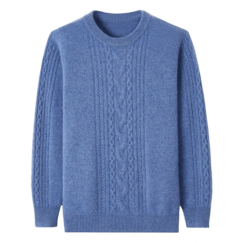 冬季新款男士100%纯山羊绒7针双股加厚圆领保暖纯色宽松休闲套头