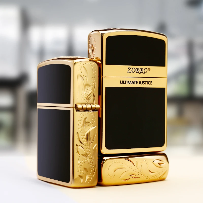 ZORRO佐罗打火机 手雕朴实色块011F金色原装创意个性经典老式双面