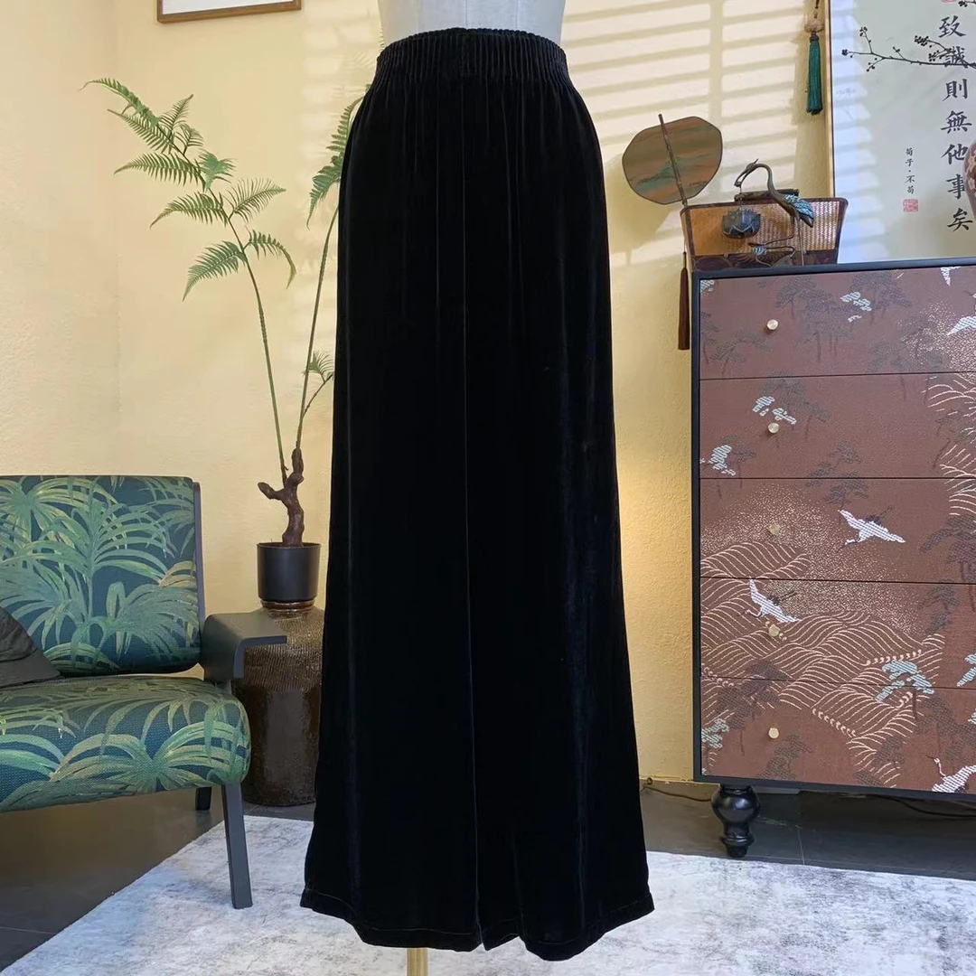 知羽.香云【青云】轻中式早秋真丝丝绒经典百搭显瘦直筒裤ZY6520