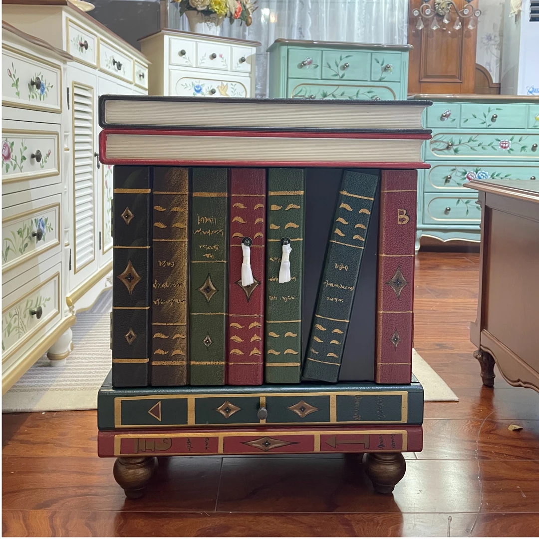 56*36*73美式复古床头柜书本边柜小边几茶水柜法式造型沙发边几