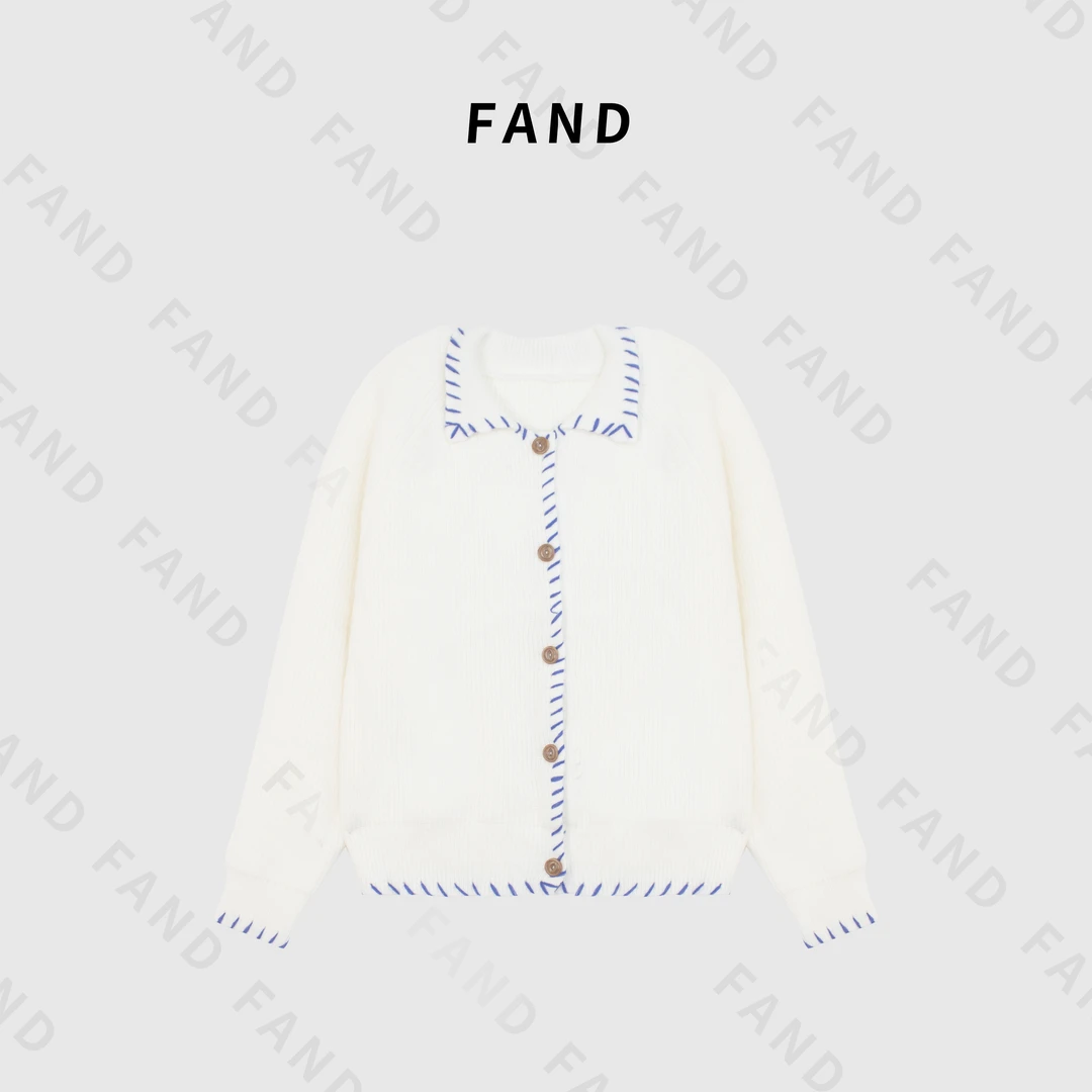 FAND品牌【小香香】秋冬时尚拼色口袋圆领开衫外套毛衣