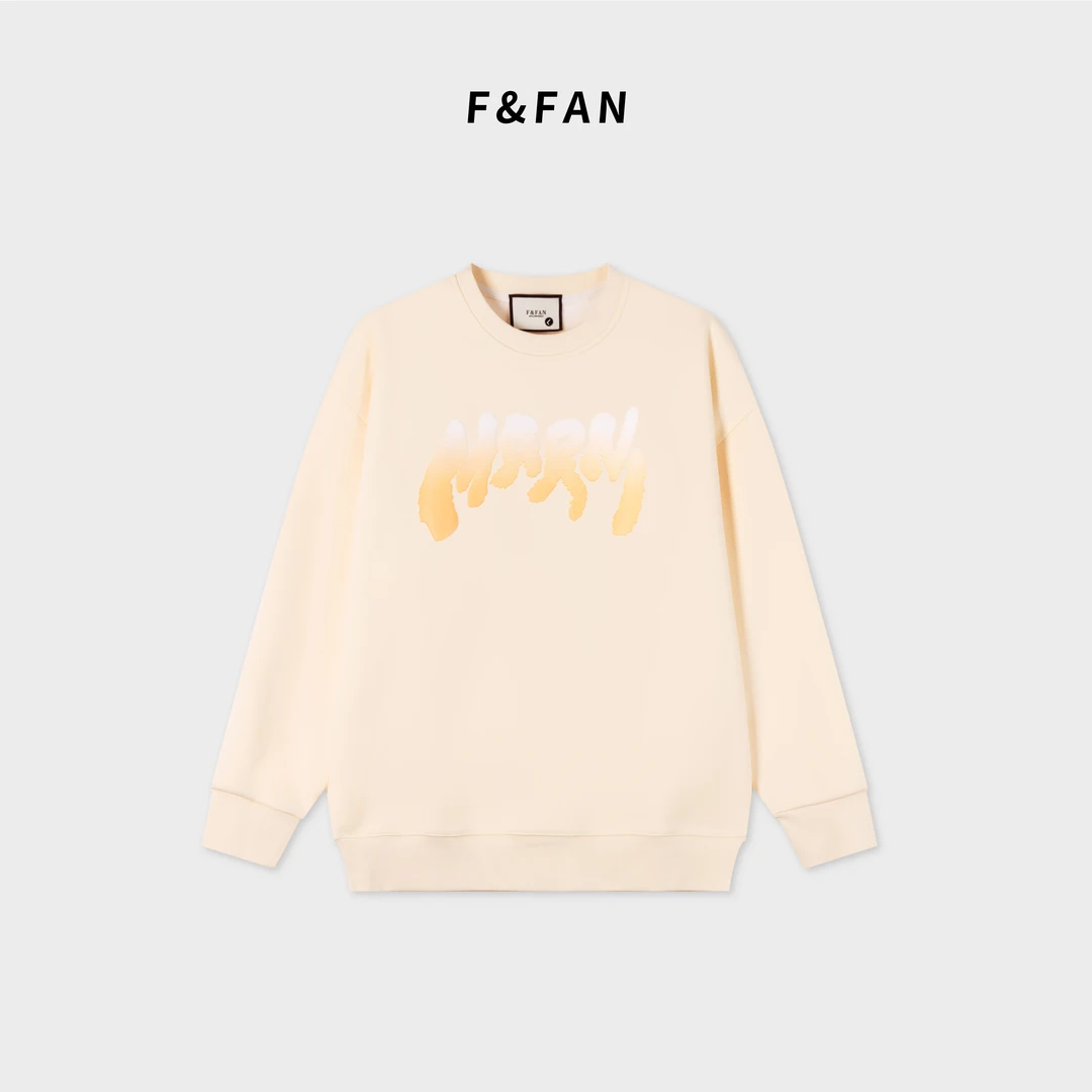 F&FAN【里奥】冬款加绒900G情侣装奶杏色韩版时尚圆领长袖卫衣绒衫
