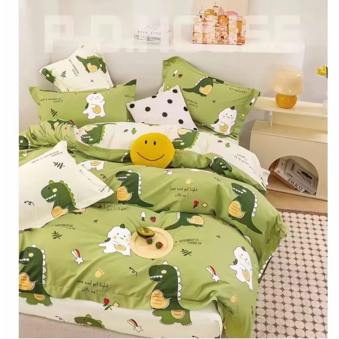 小芳订制纯棉家纺 高支高密柔光棉 恐龙派对-绿