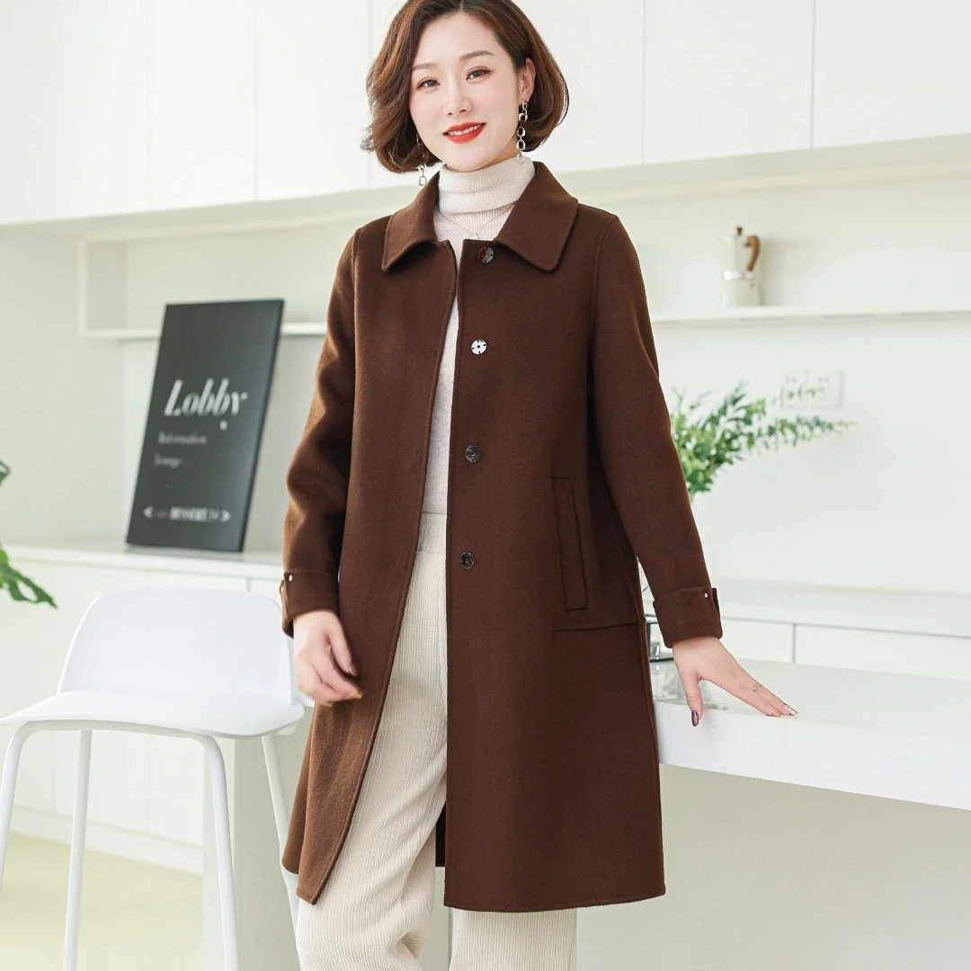 ziyang/孜洋秋冬新款百分百双面绵羊毛大衣高端显瘦气质百搭8009