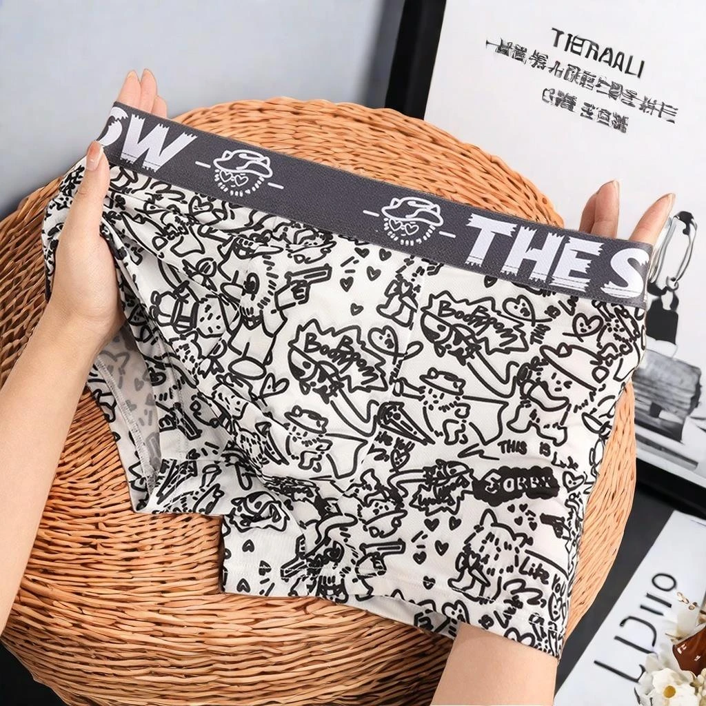 2025新款速干运动冰丝内裤男中青年个性字母印花多巴胺学生平角裤