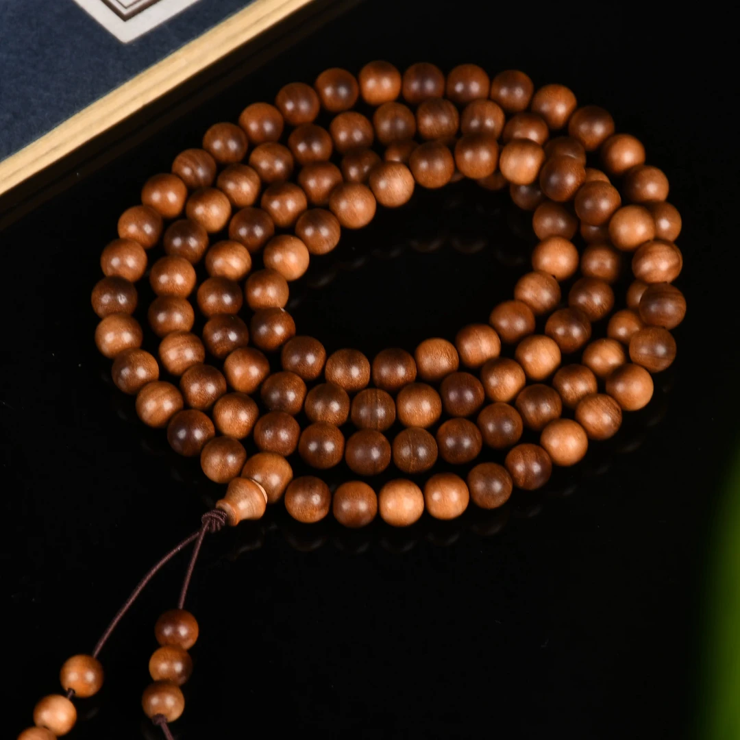 橙亦木作 印度迈索尔老山檀0.6*108男女文玩木串虎皮黑肉（供奉料）