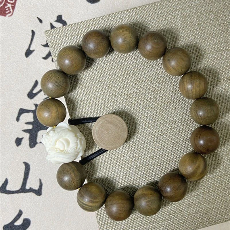 国风绿檀正圆醒狮手串象牙果醒狮男女情侣手链绿檀木匠心持久香味